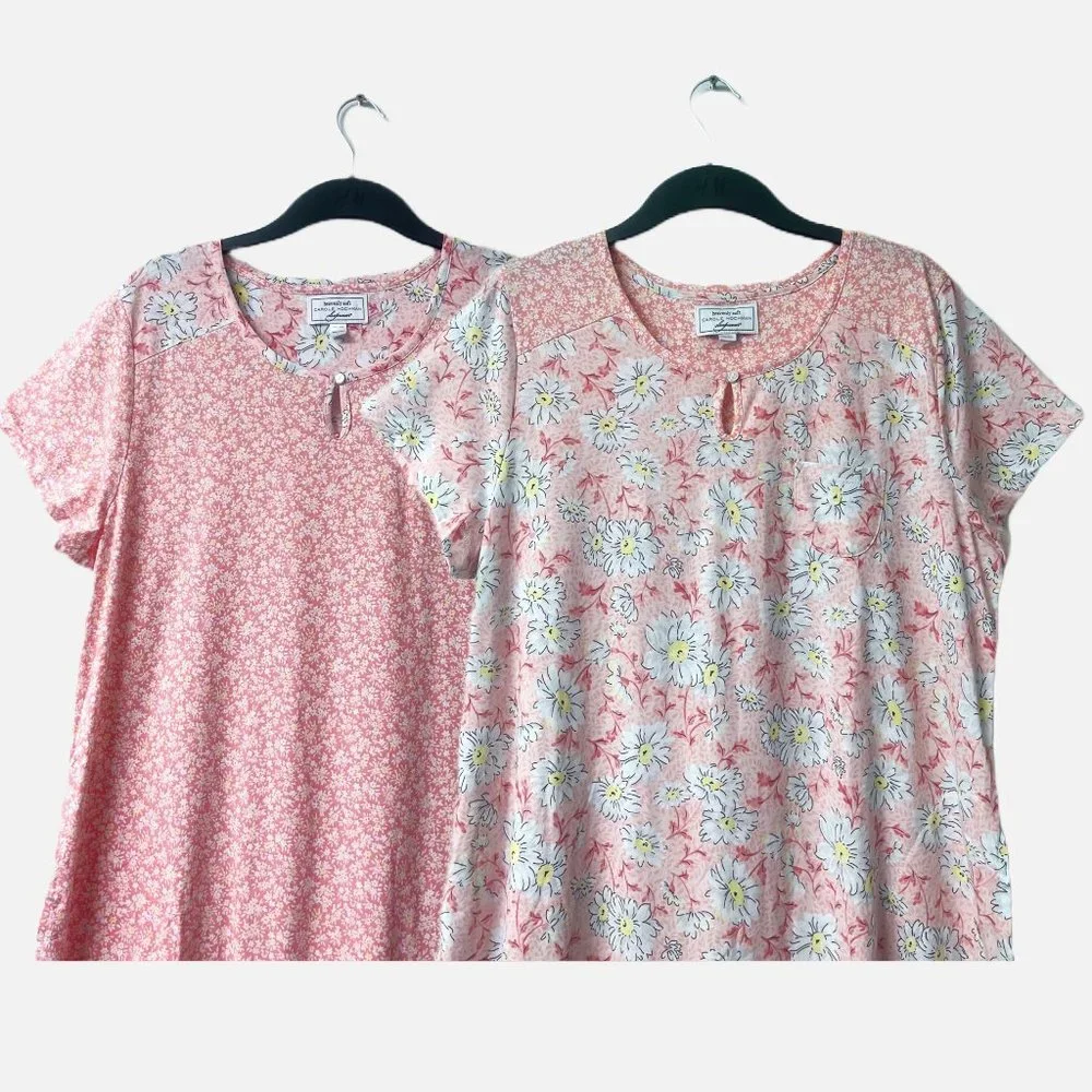 NEW! Carole Hochman Meadow Floral 100% Cotton 2-Pack Sleepshirts Large (Orange) - Picture 3 of 15